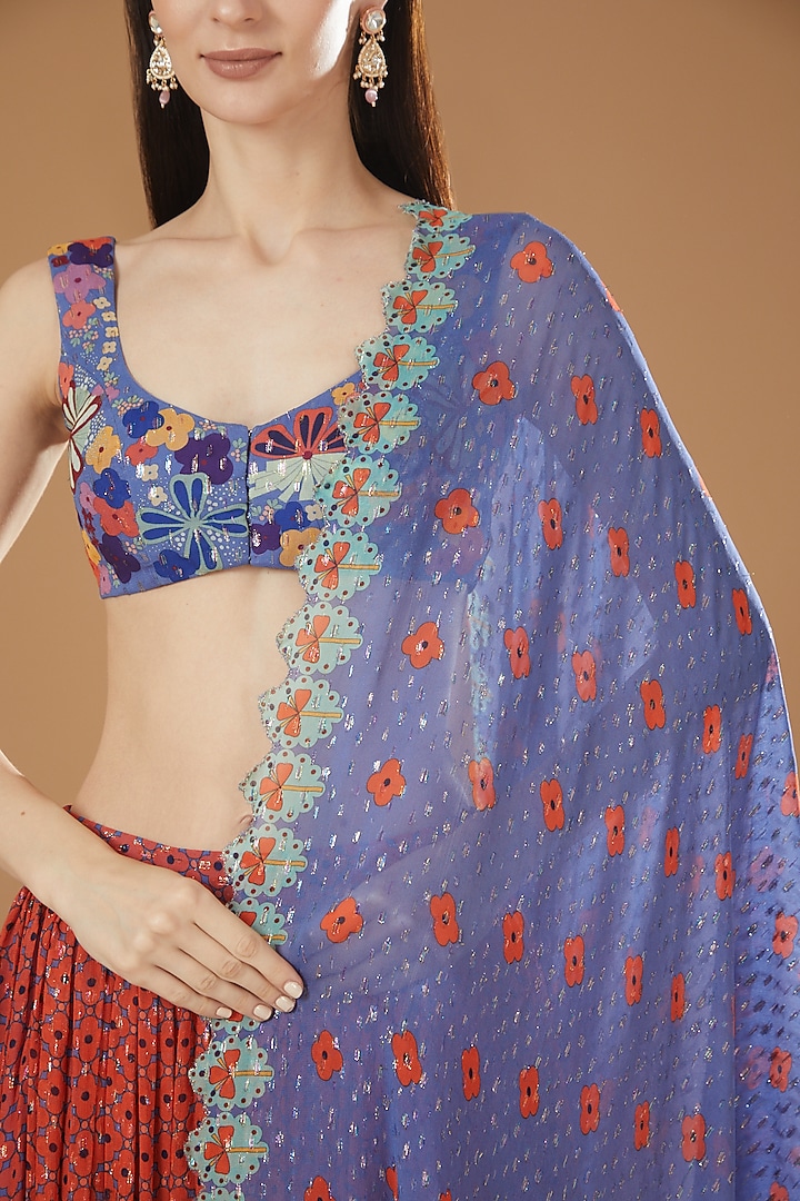 Orange Georgette Lurex Printed Wedding Lehenga Set by Aisha Rao at Pernia's Pop Up Shop