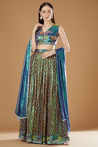 Multi-Colored Organza Printed Lehenga Set by Aisha Rao