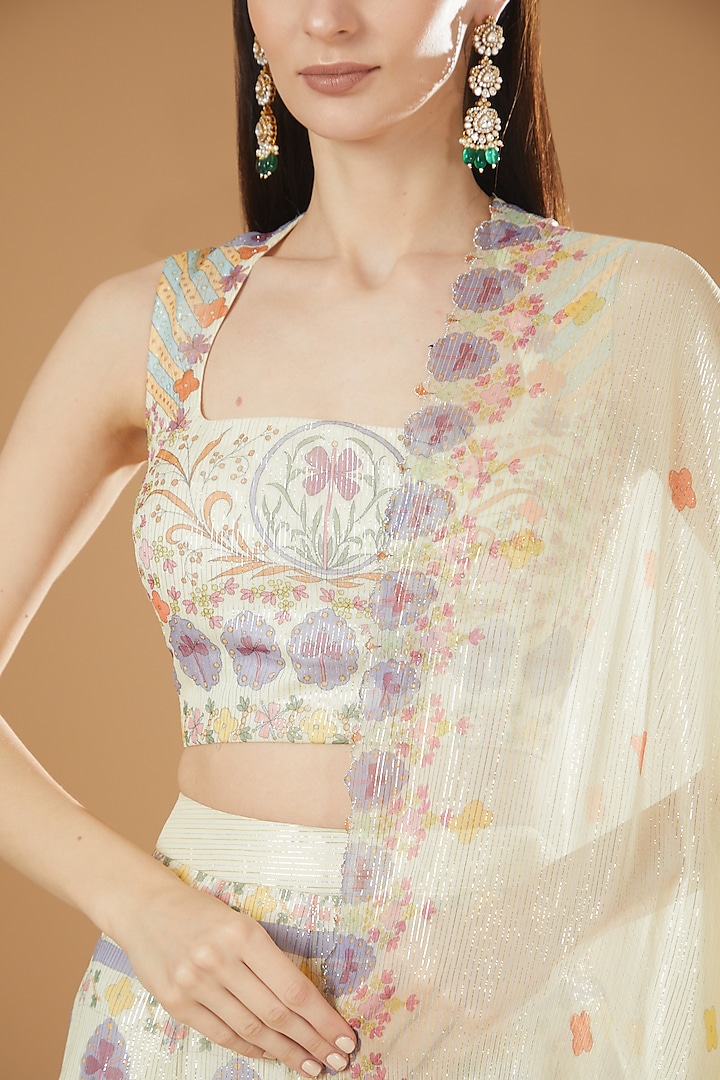 Ivory Organza Printed Wedding Lehenga Set by Aisha Rao at Pernia's Pop Up Shop