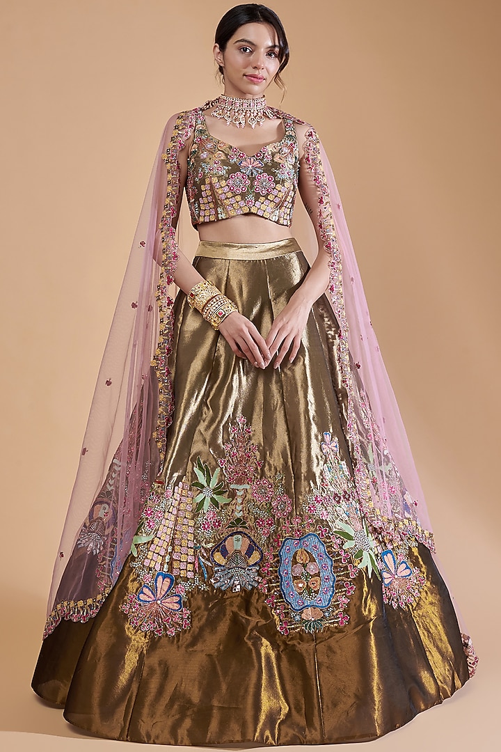 Copper & Gold Tissue Embellished Lehenga Set by Aisha Rao
