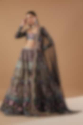 Black Net Embellished Bridal Lehenga Set by Aisha Rao at Pernia's Pop Up Shop