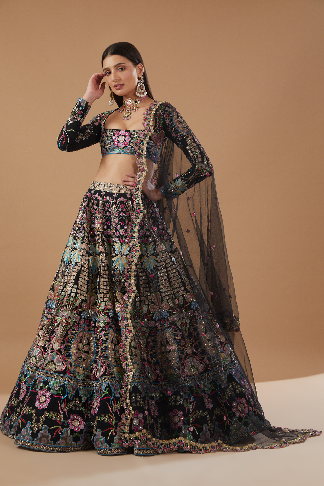 Black Net Embellished Bridal Lehenga Set by Aisha Rao at Pernia's Pop Up Shop