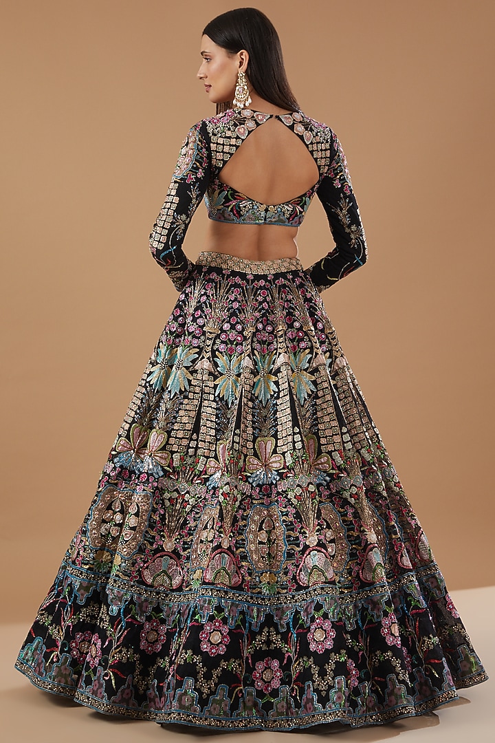 Black Net Embellished Bridal Lehenga Set by Aisha Rao at Pernia's Pop Up Shop