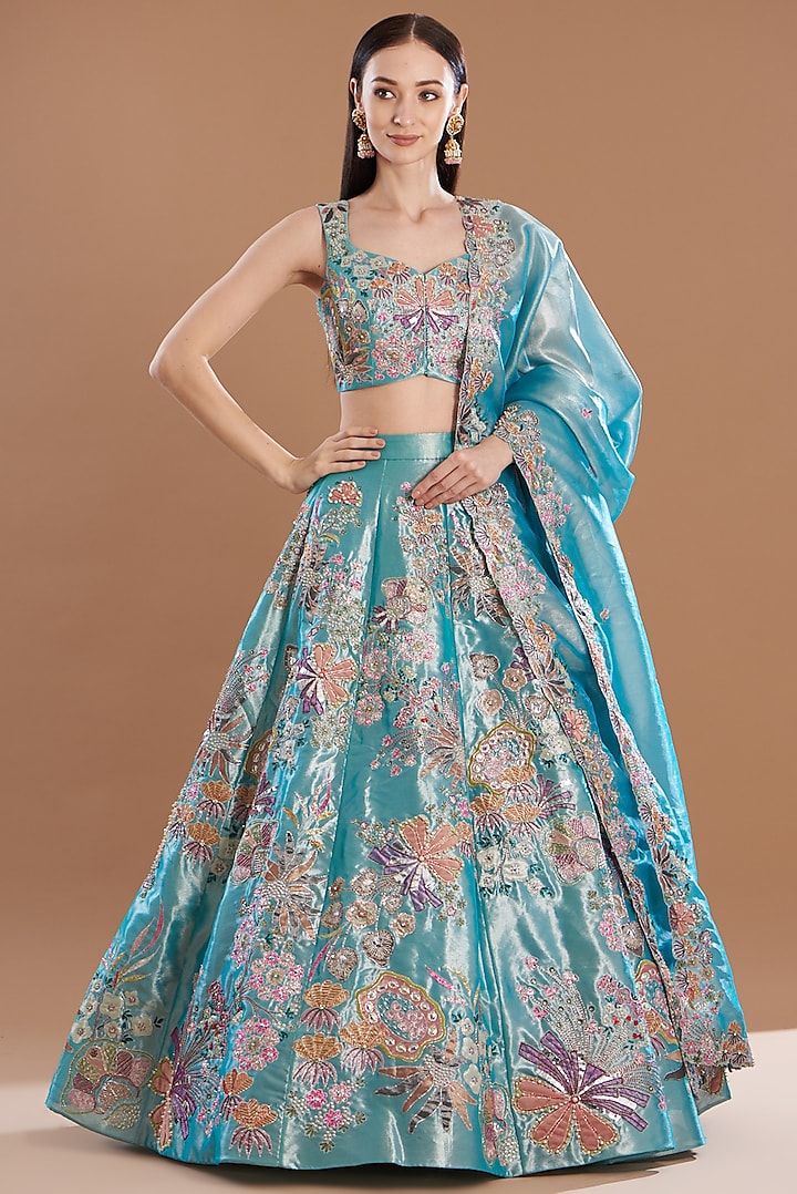 Avatar Blue Tissue Embellished Bridal lehenga for 22 Lehenga Set by Aisha Rao at Pernia's Pop Up Shop