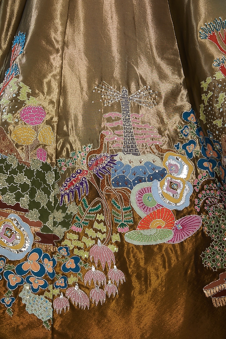 Copper & Gold Tissue Embellished Bridal Lehenga Set by Aisha Rao at Pernia's Pop Up Shop