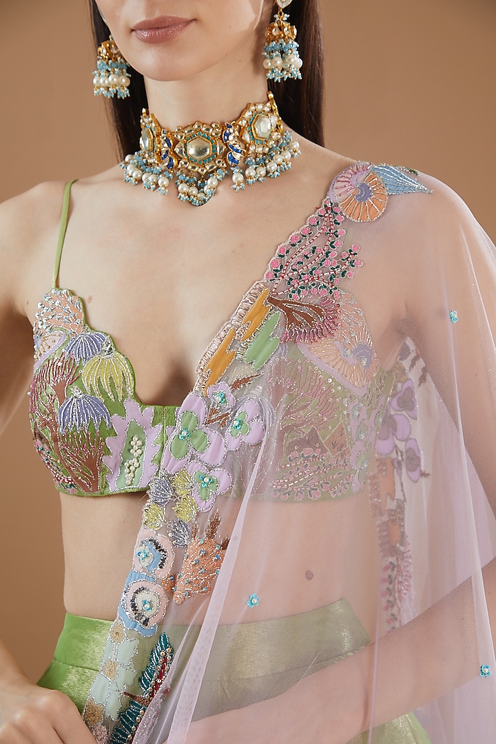 Green Tissue Embellished Bridal Lehenga Set by Aisha Rao at Pernia's Pop Up Shop