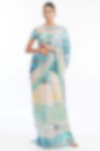 Aurora Sequins Tulle Printed Pre-Draped Saree Set by Aisha Rao