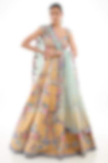 Yellow Raw Silk Applique Embellished Bridal Lehenga Set by Aisha Rao at Pernia's Pop Up Shop