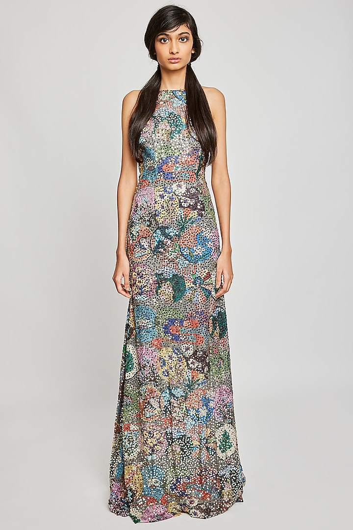 Grey Sequins Printed & Embellished Engagement Gown by Aisha Rao at Pernia's Pop Up Shop