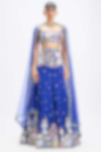 Persian Blue Georgette Applique Embellished Bridal Lehenga Set by Aisha Rao at Pernia's Pop Up Shop