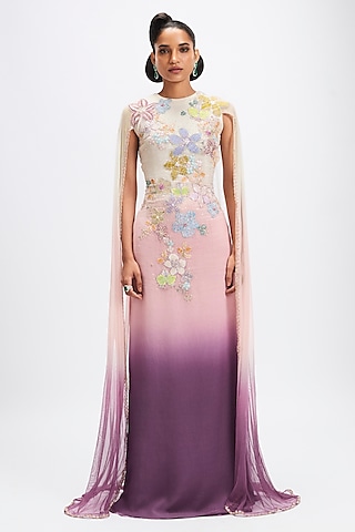 Dusk Colored Georgette Applique Embellished Gown by Aisha Rao