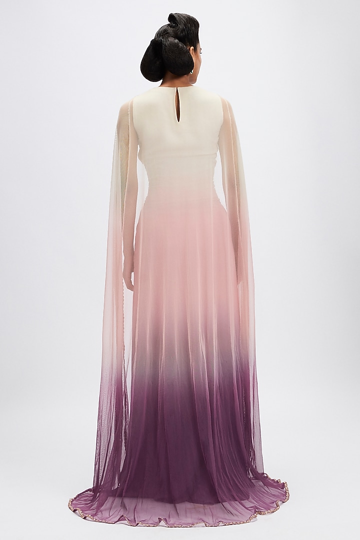 Dusk Colored Georgette Applique Embellished Engagement Gown by Aisha Rao at Pernia's Pop Up Shop