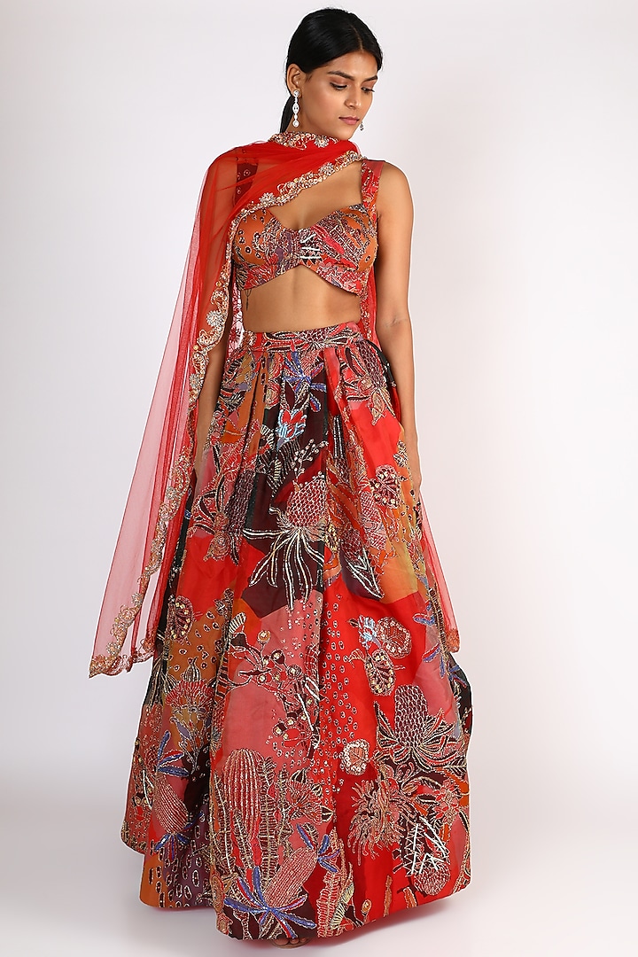Red Printed & Embellished Lehenga Set Design by Aisha Rao at Pernia's ...