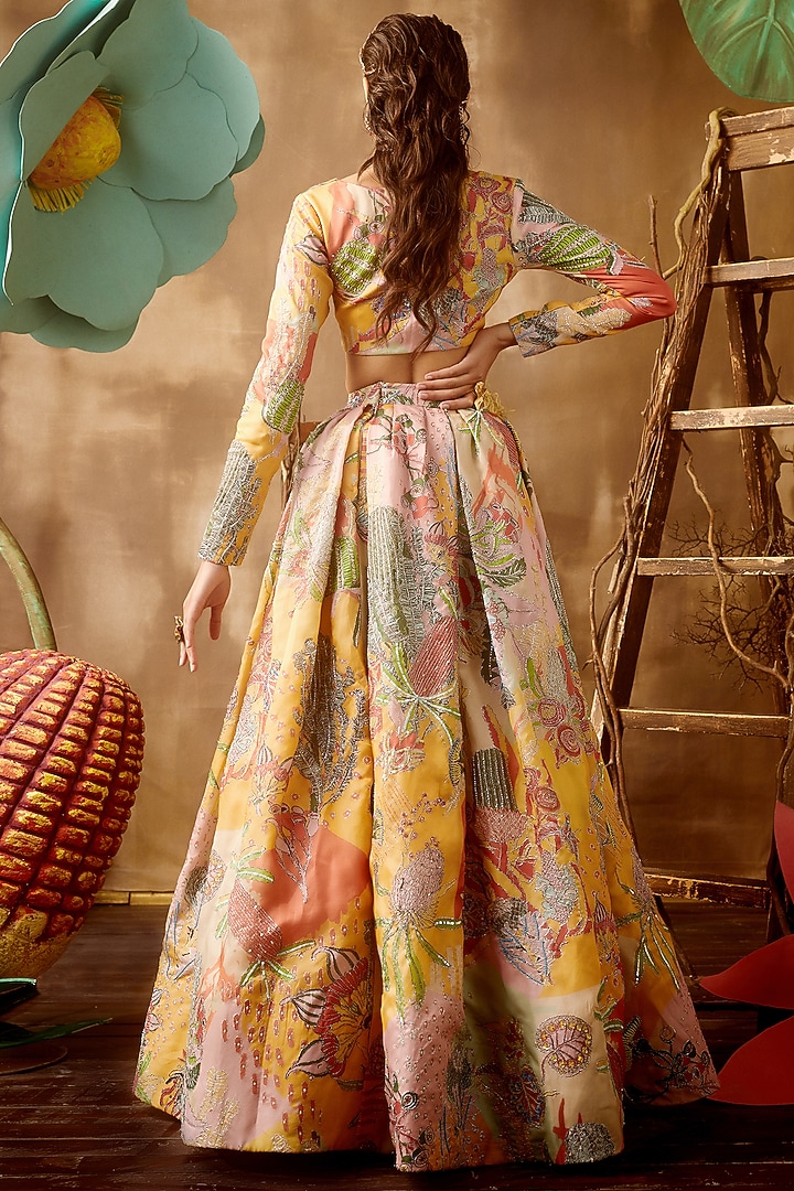 Yellow Organza Embellished & Printed Skirt Set by Aisha Rao at Pernia's Pop Up Shop