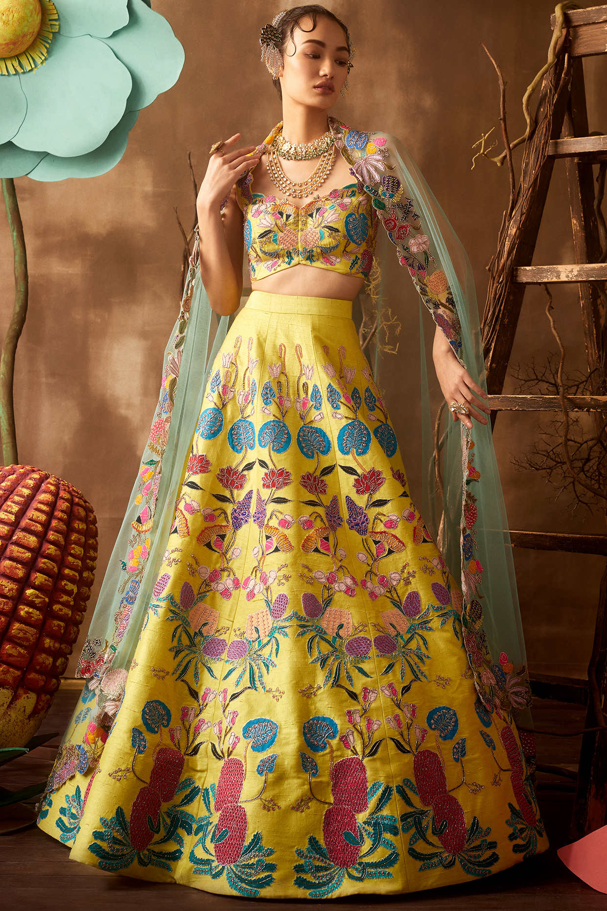 Lime Embellished Kalidar Bridal Lehenga Set by Aisha Rao at Pernia's Pop Up Shop