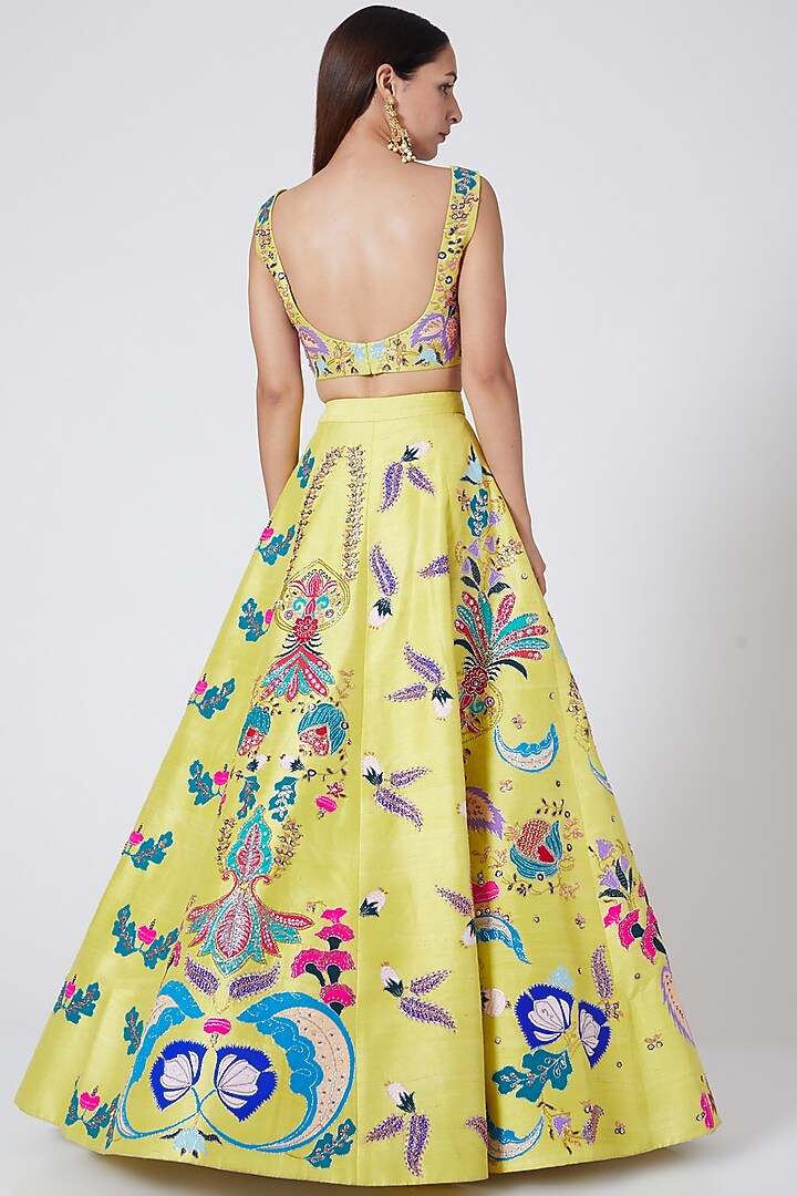 Lime Printed & Hand Embellished Bridal Lehenga Set by Aisha Rao at Pernia's Pop Up Shop