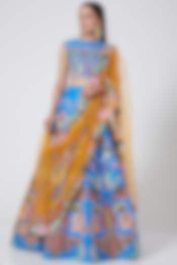Dodger Blue Printed & Embellished Bridal Lehenga Set by Aisha Rao at Pernia's Pop Up Shop