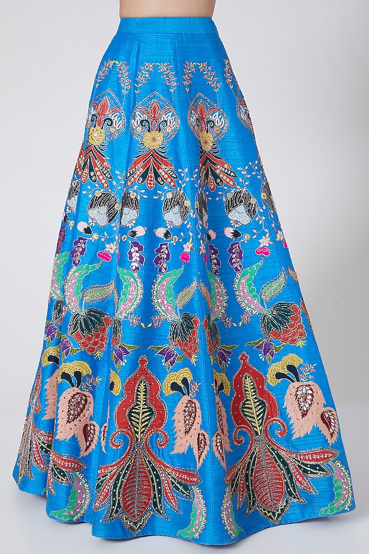 Dodger Blue Printed & Embellished Bridal Lehenga Set by Aisha Rao at Pernia's Pop Up Shop