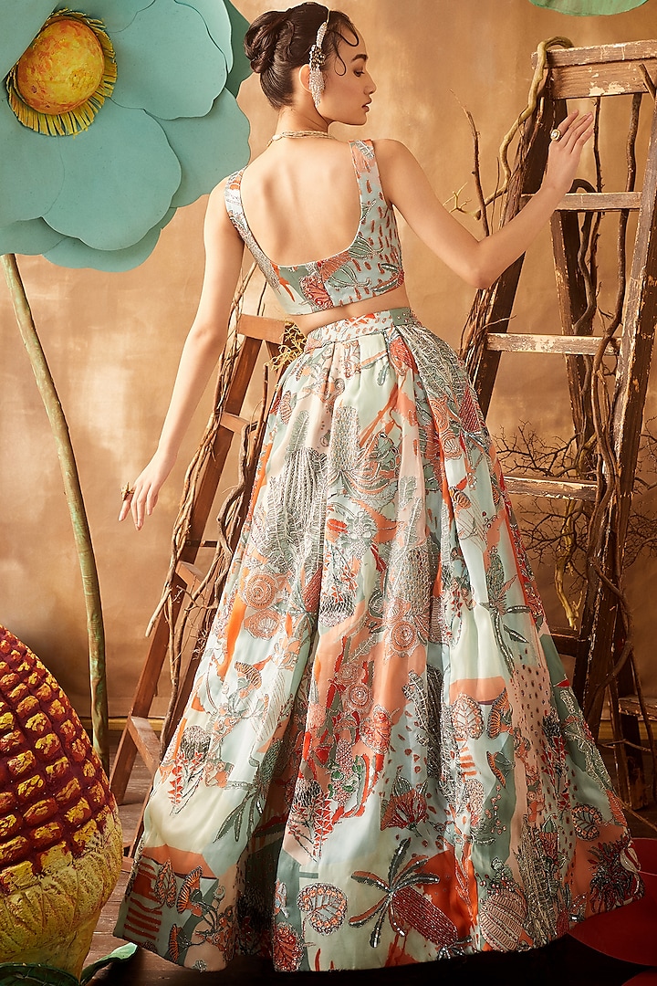 Powder Blue Printed & Embellished Bridal Lehenga Set by Aisha Rao at Pernia's Pop Up Shop