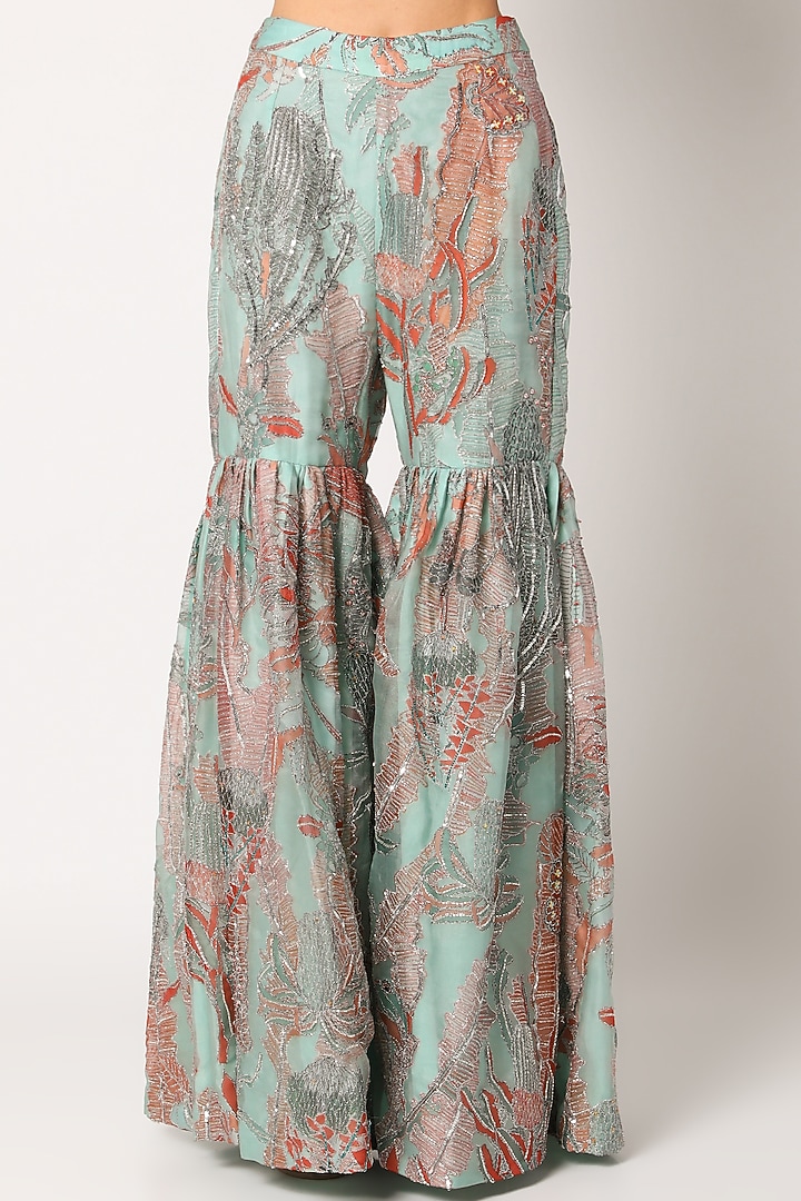 Blue Hand Embellished & Printed Bridal Sharara Set by Aisha Rao at Pernia's Pop Up Shop
