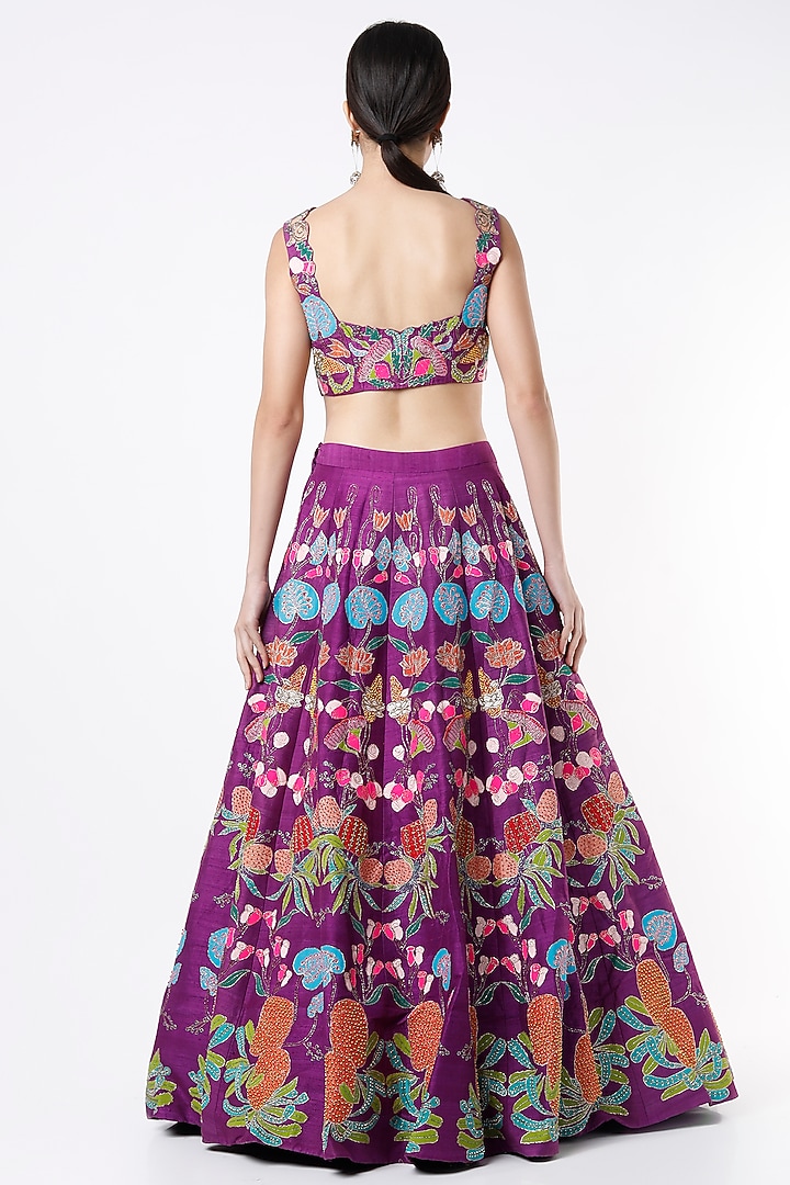 Purple Embroidered Bridal Lehenga Set by Aisha Rao at Pernia's Pop Up Shop