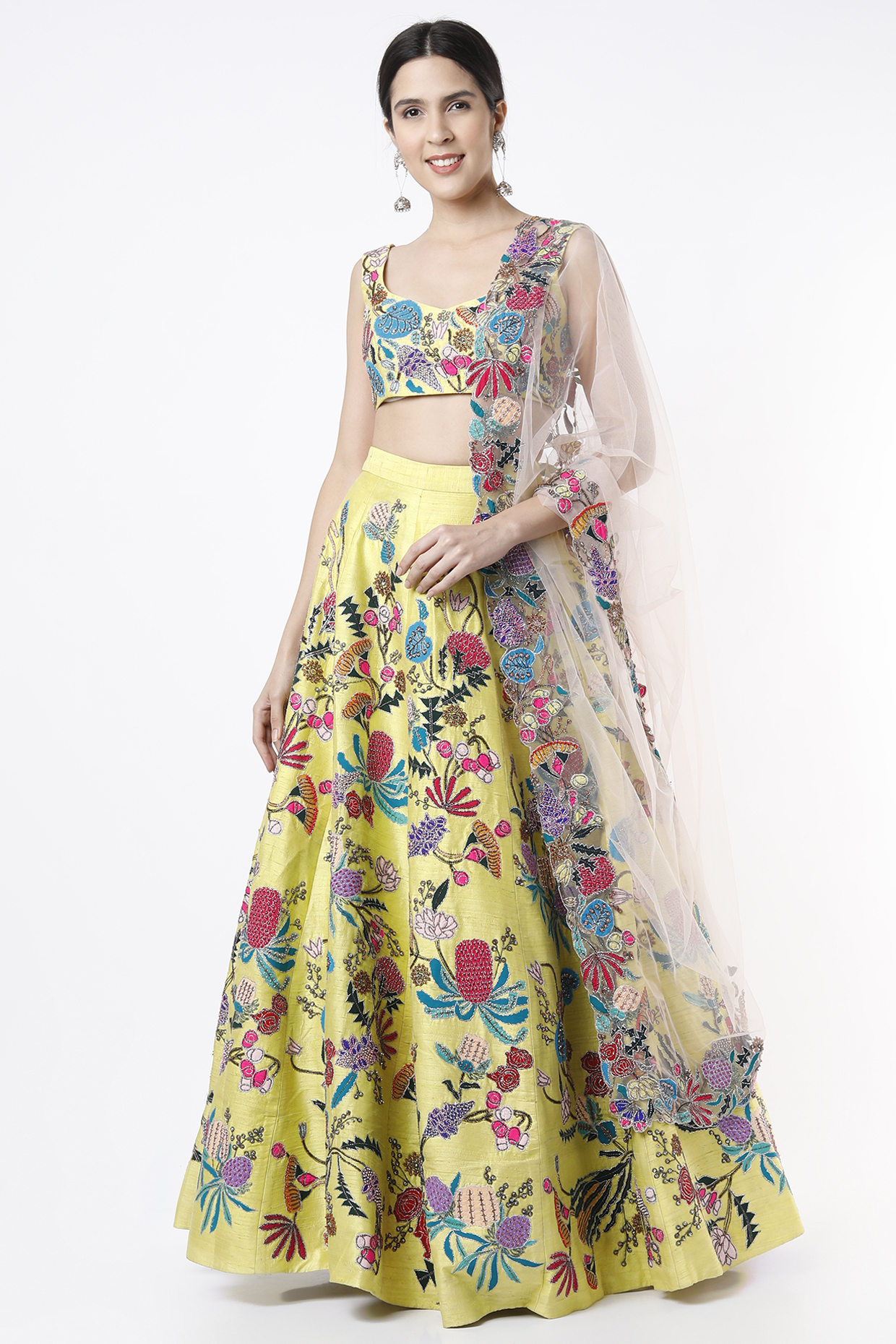 Lime Embroidered Lehenga Set by Aisha Rao