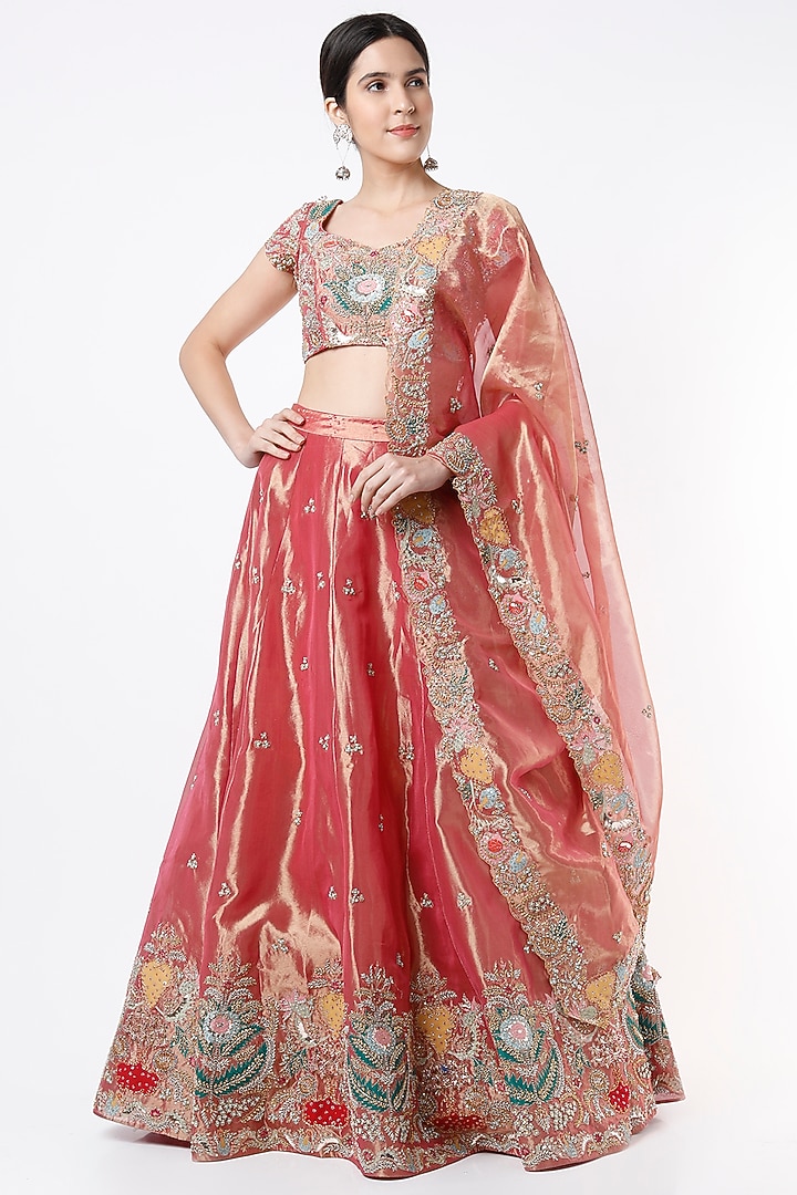 Faded Rose Embroidered Lehenga Set Design by Aisha Rao at Pernia's Pop