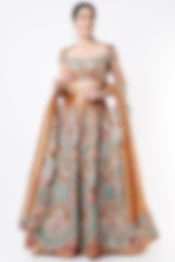 Copper Embroidered Kalidar Bridal Lehenga Set by Aisha Rao at Pernia's Pop Up Shop