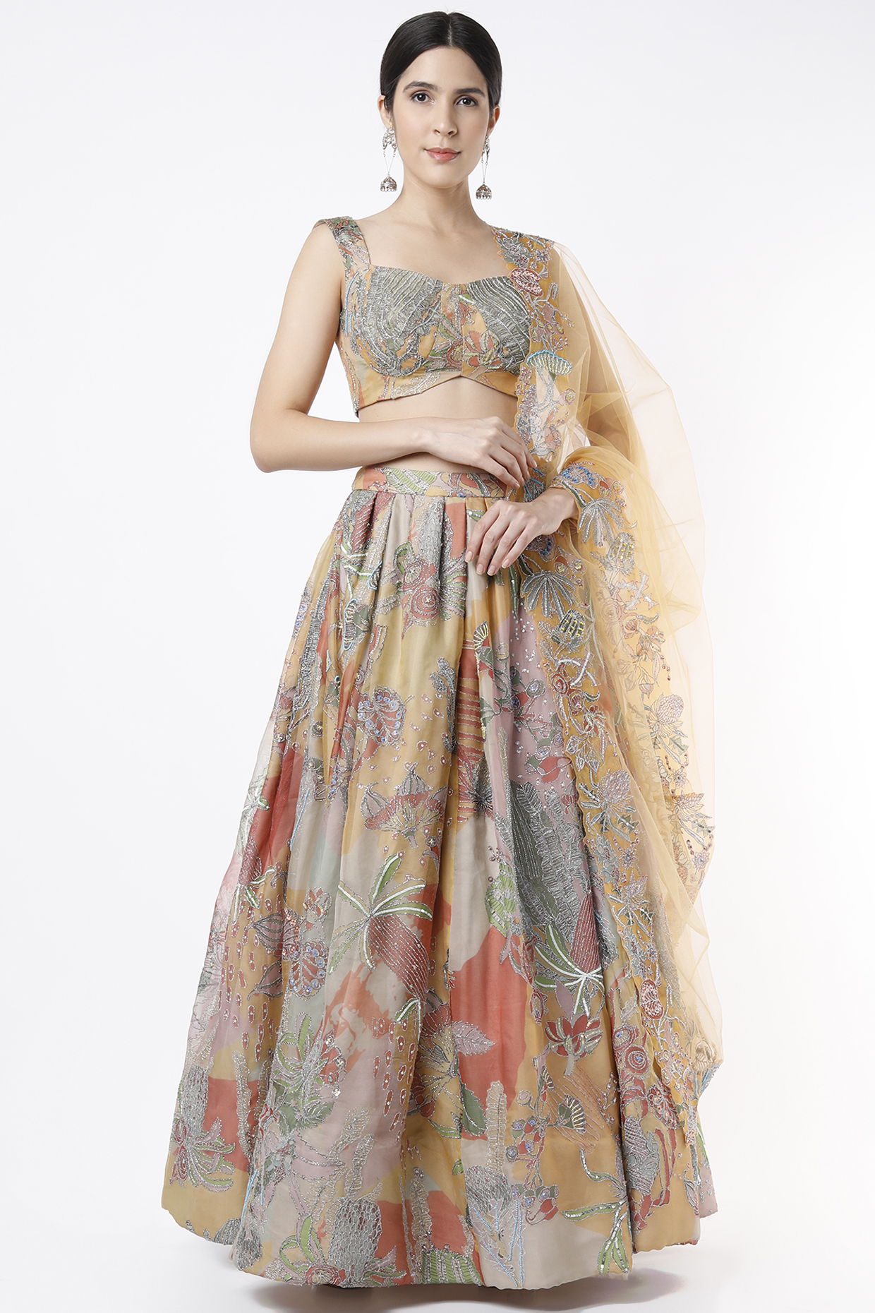 Aspen Yellow Printed & Embroidered Bridal Lehenga Set by Aisha Rao at Pernia's Pop Up Shop