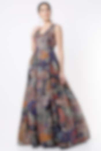 Violet Printed & Embroidered Gown by Aisha Rao