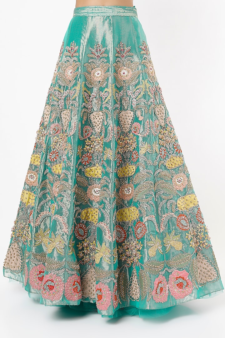 Turquoise Embroidered Bridal Lehenga Set by Aisha Rao at Pernia's Pop Up Shop