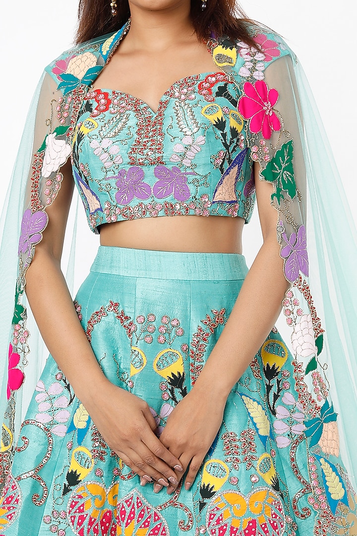 Avatar Blue Embroidered Bridal Lehenga Set by Aisha Rao at Pernia's Pop Up Shop