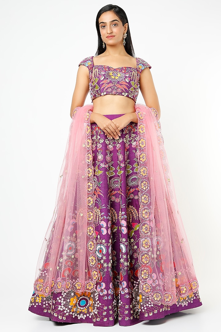 Purple Embellished Bridal Lehenga Set by Aisha Rao at Pernia's Pop Up Shop