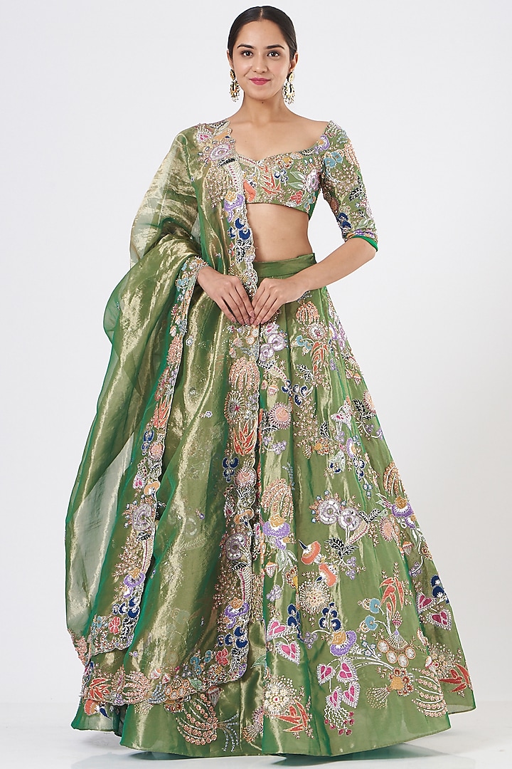 Mint Green Embellished Lehenga Set by Aisha Rao