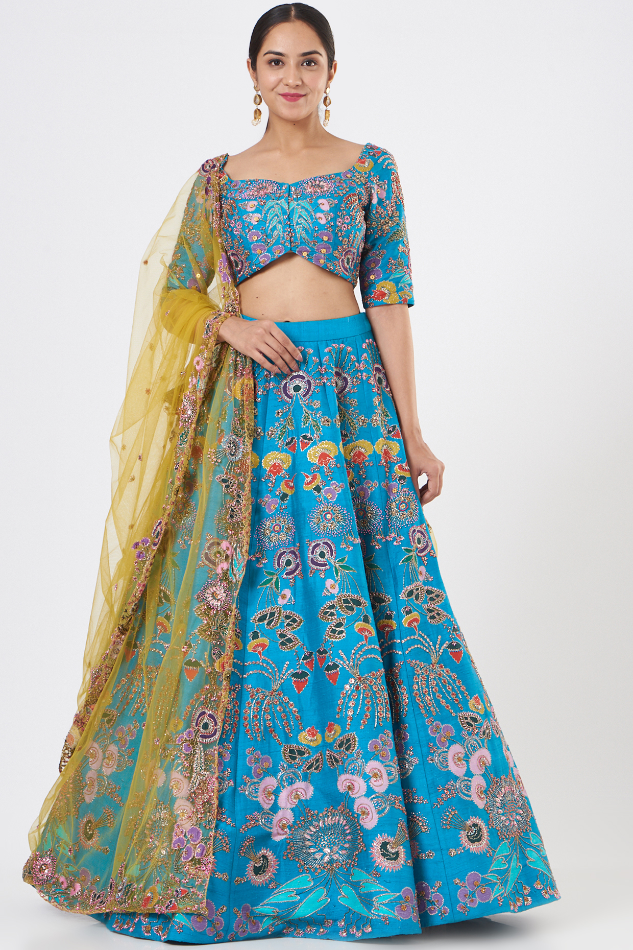Cyan Blue Embellished Bridal lehenga for 22 Lehenga Set by Aisha Rao at Pernia's Pop Up Shop