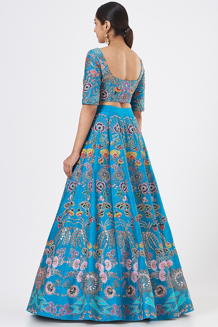 Cyan Blue Embellished Bridal Lehenga Set by Aisha Rao at Pernia's Pop Up Shop