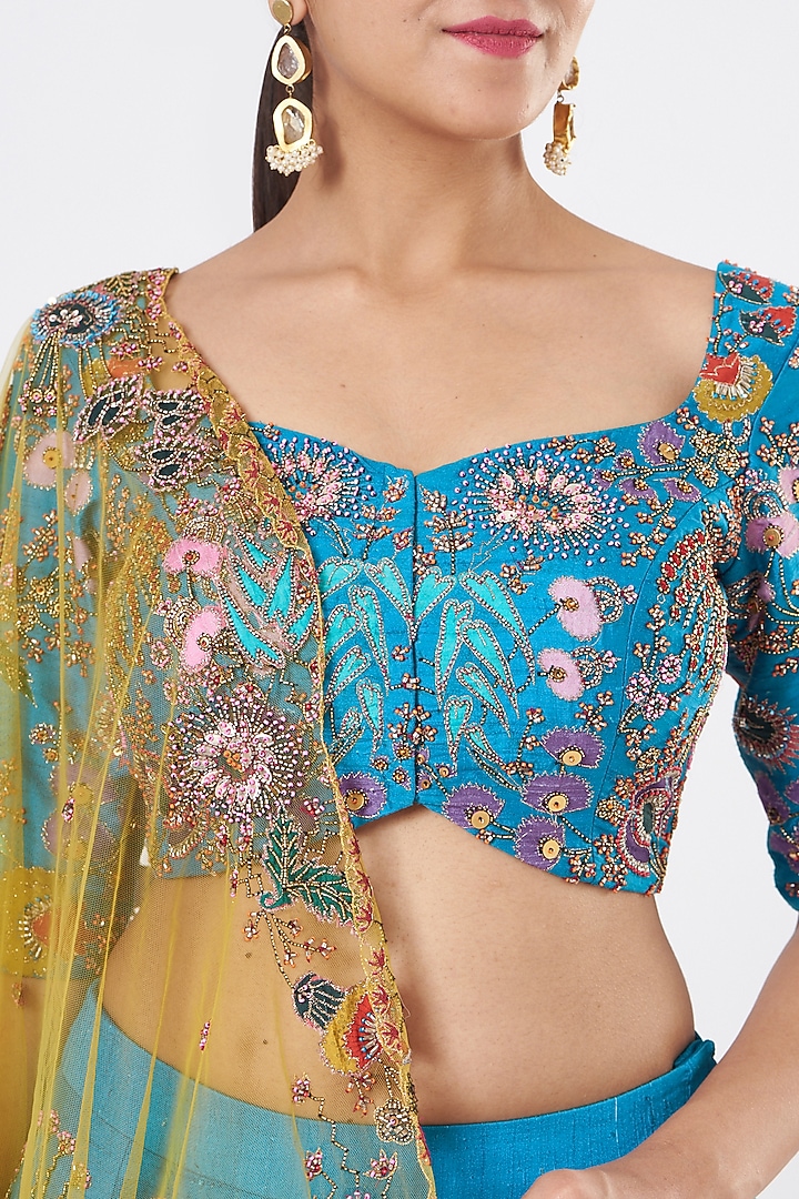 Cyan Blue Embellished Bridal Lehenga Set by Aisha Rao at Pernia's Pop Up Shop