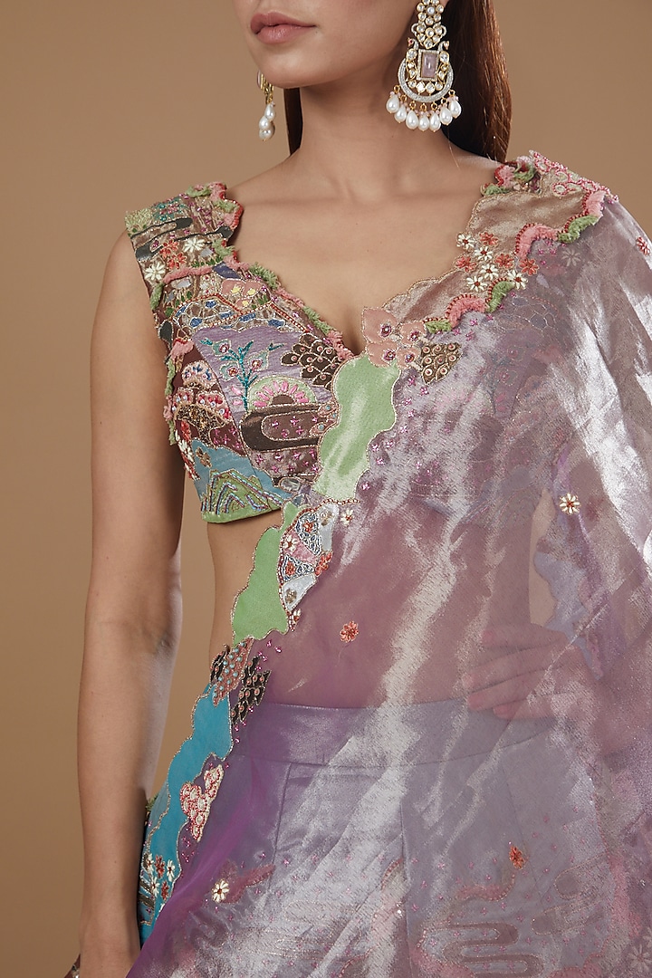 Antique Gold Tissue Printed Bridal Lehenga Set by Aisha Rao at Pernia's Pop Up Shop