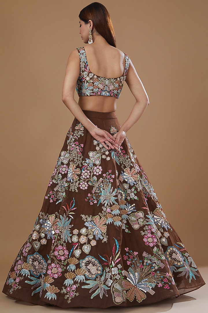 Maroon Brocade Printed Bridal Lehenga Set by Aisha Rao at Pernia's Pop Up Shop