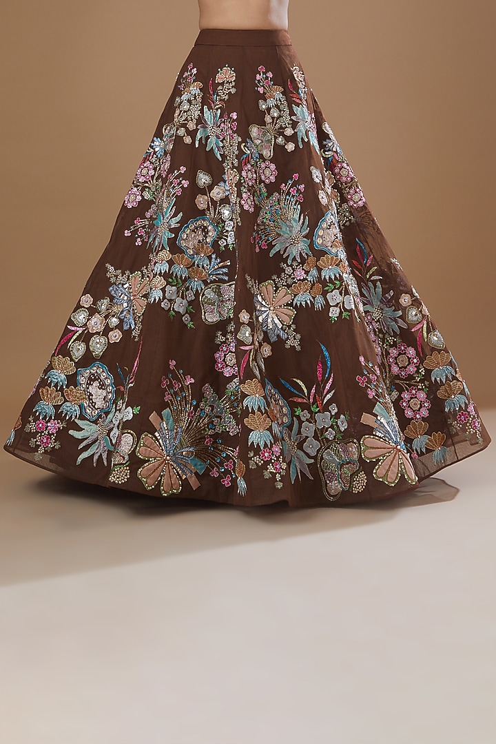 Maroon Brocade Printed Bridal Lehenga Set by Aisha Rao at Pernia's Pop Up Shop