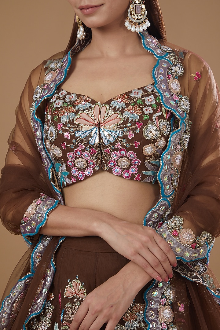 Maroon Brocade Printed Bridal Lehenga Set by Aisha Rao at Pernia's Pop Up Shop