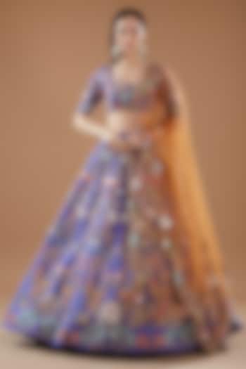 Violet Raw Silk Embellished Bridal Lehenga Set by Aisha Rao at Pernia's Pop Up Shop