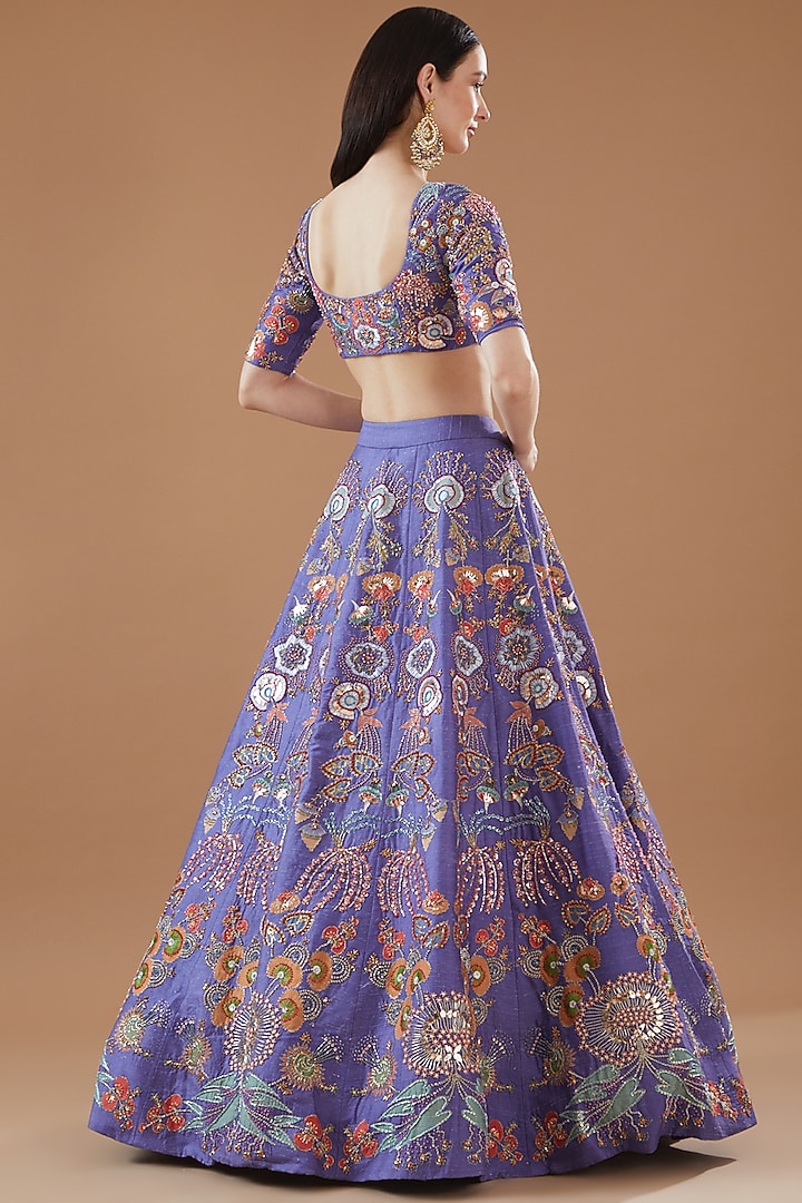 Violet Raw Silk Embellished Bridal Lehenga Set by Aisha Rao at Pernia's Pop Up Shop