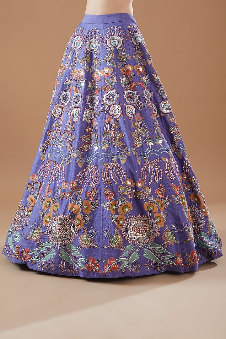 Violet Raw Silk Embellished Bridal Lehenga Set by Aisha Rao at Pernia's Pop Up Shop