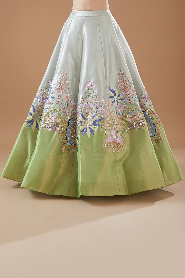 Ivory & Lime Tissue Embellished Bridal Lehenga Set by Aisha Rao at Pernia's Pop Up Shop