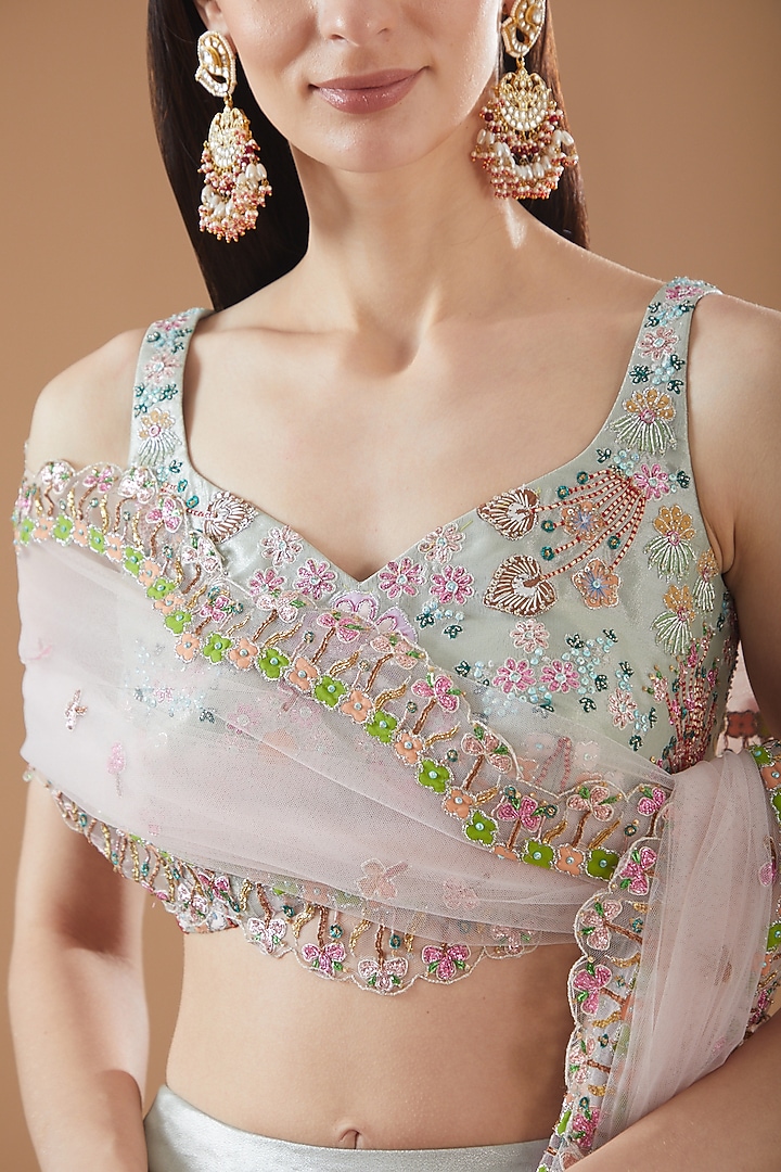 Ivory & Lime Tissue Embellished Bridal Lehenga Set by Aisha Rao at Pernia's Pop Up Shop