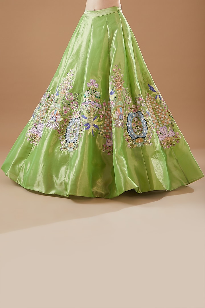 Green Tissue Embellished Bridal Lehenga Set by Aisha Rao at Pernia's Pop Up Shop