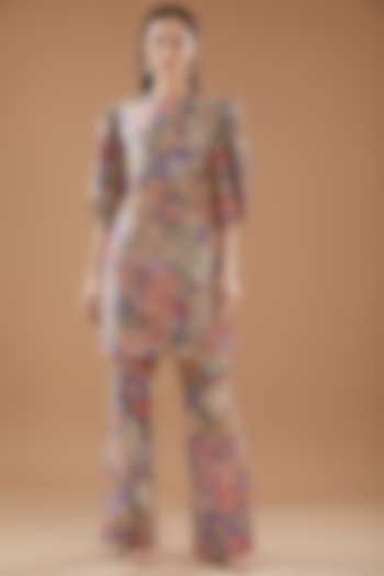 Violet Raw Silk Printed Kurta Set by Aisha Rao at Pernia's Pop Up Shop