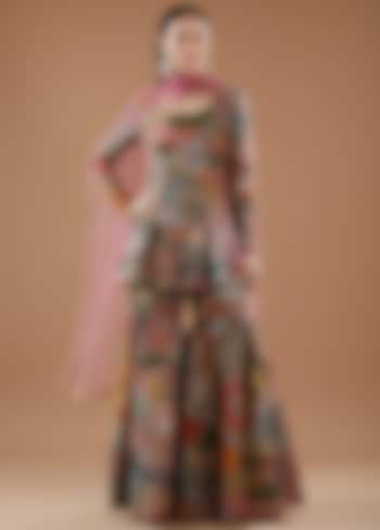 Green Indian Organza Printed Bridal Sharara Set by Aisha Rao at Pernia's Pop Up Shop