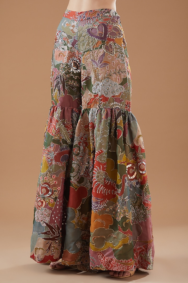 Green Indian Organza Printed Bridal Sharara Set by Aisha Rao at Pernia's Pop Up Shop